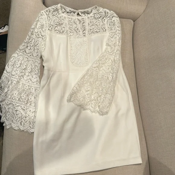 short lace wedding dresses with sleeves Special Two-piece Tulle Hi-lo Wedding Dress Lace Short Sexy One Shoulder With Long Sleeve On One Side